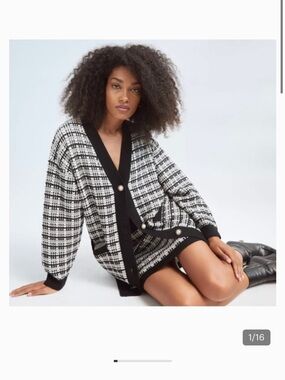 Aritzia merino wool lacer cardigan in black and white NWT size xs